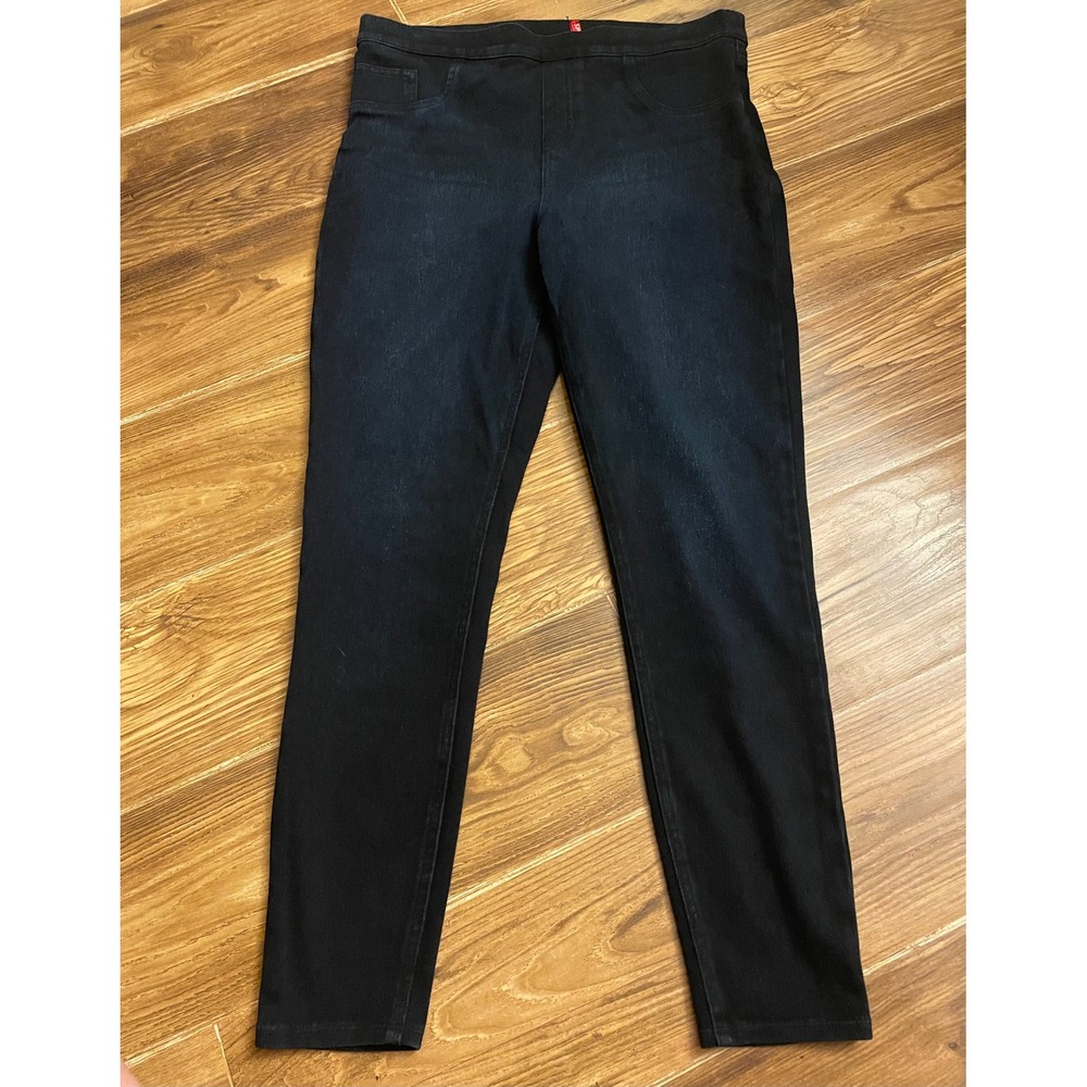 Spanx Jean-ish Ankle Leggings Dark Indigo Blue Pull On Denim Jeans Womens Large